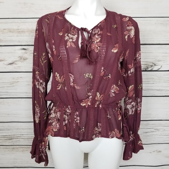 Astr Tops - ASTR The Label Maroon Peasant blouse Large EUC